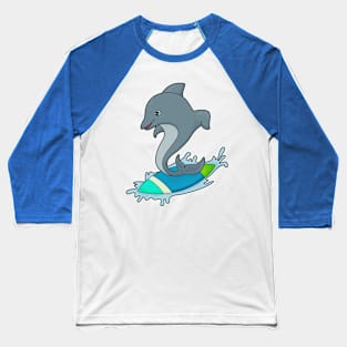 Dolpin as Surfer with Surfboard Baseball T-Shirt